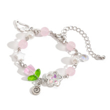 Flower Charm Bracelet with Tassels Imitation Pearls
