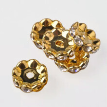 50pcs 5/6/8/10/12mm Rondelle Gold/Silver Crystal Rhinestones Metal Spacer Beads-Gold-8mm