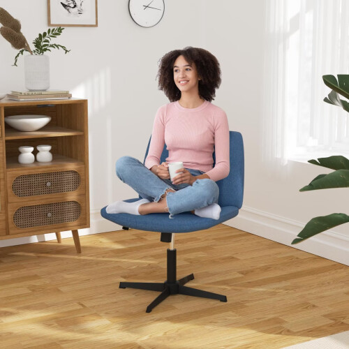 Chaise de bureau croisée bleue large sans accoudoirs 1