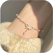 Pearl Bracelets for Women Dainty Bow Charm Bracelet Baroque Pearl Jewelry Trendy Stuff Bridesmaid Bridal Wedding Jewelry Gifts