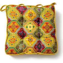 Velvet Chair Seat Cushions for Kitchen Dining Room Chairs Boho Printed Chair Pad with Ties Soft and Comfortable Square Chair Cushion 16"x16"