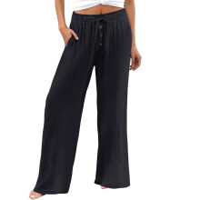 Women's Cotton Palazzo Pants Elastic Waist Black S-3XL