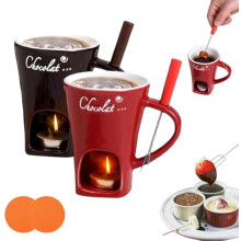 Sweet Fondue Cup Ceramic Chocolate Melting Cup with Forks