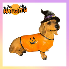 2025 NEW Halloween Dachshund Dog Resin Witch Hat Dachshund Figurine Halloween Decorations Indoor 7.87"
