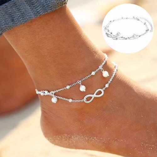 Women's Sterling Silver Anklet with Boho Beads 1