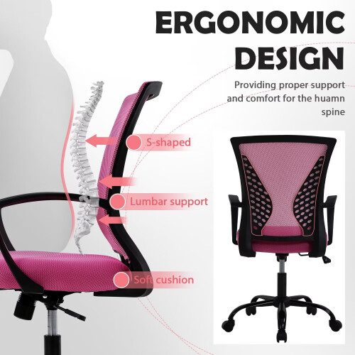 Pink mesh office chair with wheels adjustable 2