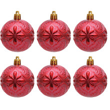 Vintage Red Snowflake Ornaments Plastic 6 PCS