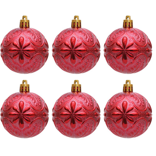 Vintage Red Snowflake Ornaments Plastic 6 PCS