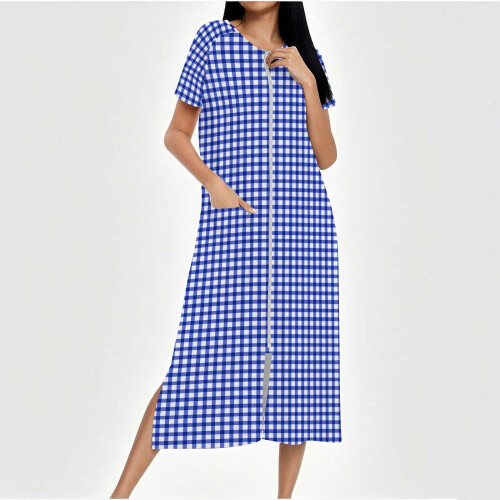 Women's plaid flannel robe with pockets, S-2XL 1