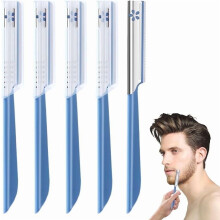 Straight-Bladed Beard Razors Set (5pcs, Blue) – For Facial Hair, Eyebrows, Shaping; Compatible with Travel Beauty Styling