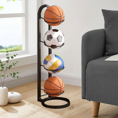 Portable Basketball Storage Rack 4-Tier Indoor