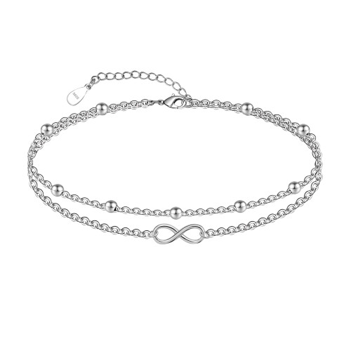 Sterling Silver Infinity Anklet for Women Double Layer