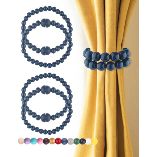 Magnetic Boho Curtain Tiebacks with Wooden Beads 4-Pack