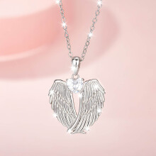 Angel Wings Necklace 925 Sterling Silver with White