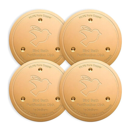 4 Pcs 4'' Bird Bath Copper Disk, 0.6mm Thick Reinforced 99.99% Pure Copper Disc Birdbath Purification Disc with Support