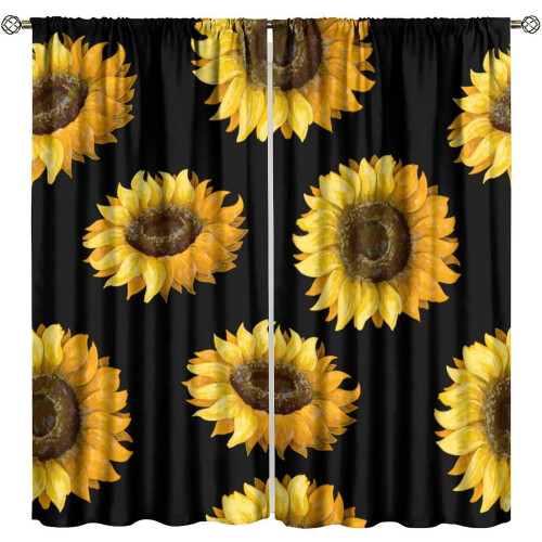 Sunflower Blackout Curtains Yellow Floral Rustic 2 Panels