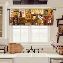 Coffee Vintage Kitchen Curtain Valance 54W x 18H Rod Pocket