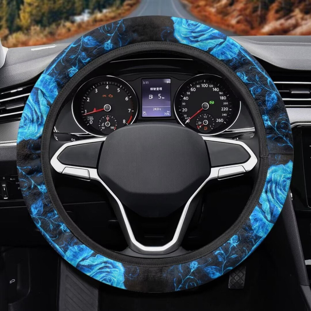 Flannel Car Steering Wheel Cover 15 Inch Blue 913211650554