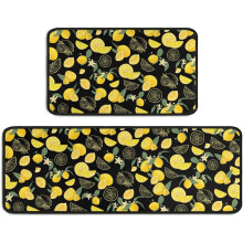 Lemon Kitchen Rug Set Non-Skid Microfiber 17x47+17x30 in