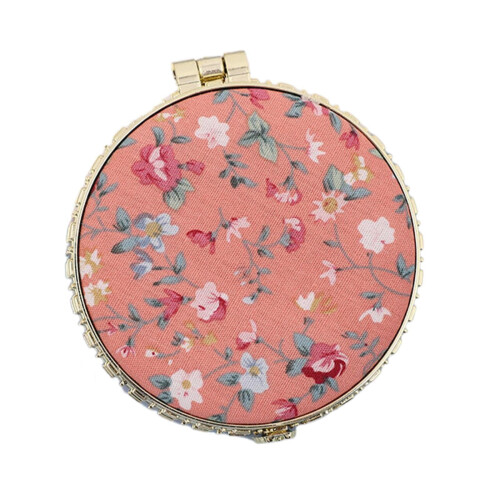 Makeup Mirror Compact Round Floral Satin 2.75 Inch