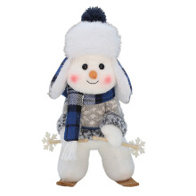 Snowman Plush Doll Blue Knit Holiday Decoration 1 pc