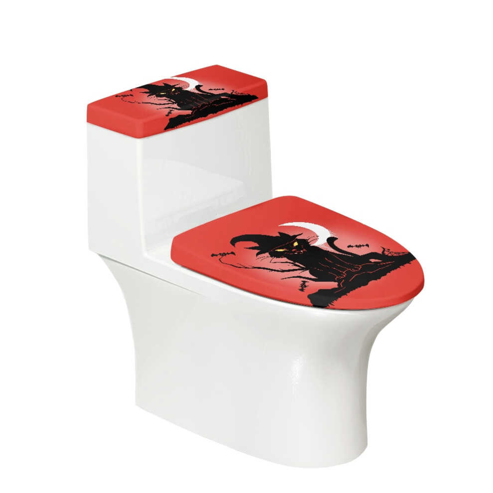 Black Cat Toilet Lid And Tank Cover Set Stretch Polyester 913211629901