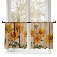 Sheer Curtains Sunflower Vintage Wood Grain 52x54 Inch