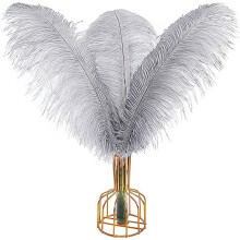 Ostrich Feathers Gray Natural 12 Pcs 40-45 cm