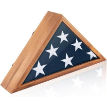 Wooden Flag Display Case for 3"x5" Folded American Flag, 44x23x8.5cm, Wall-Mounted with Clear Acrylic Window – Compatible with DIY & Home Decor