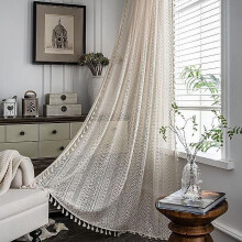 Farmhouse Cotton Crochet Lace Curtain Panel Beige 59x63