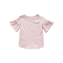 Cotton Striped Blouse with Ruffle Sleeves for Little Girls