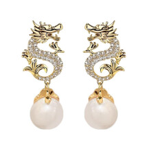 Dragon Earrings for Women Glitter CZ Pearl Dangle
