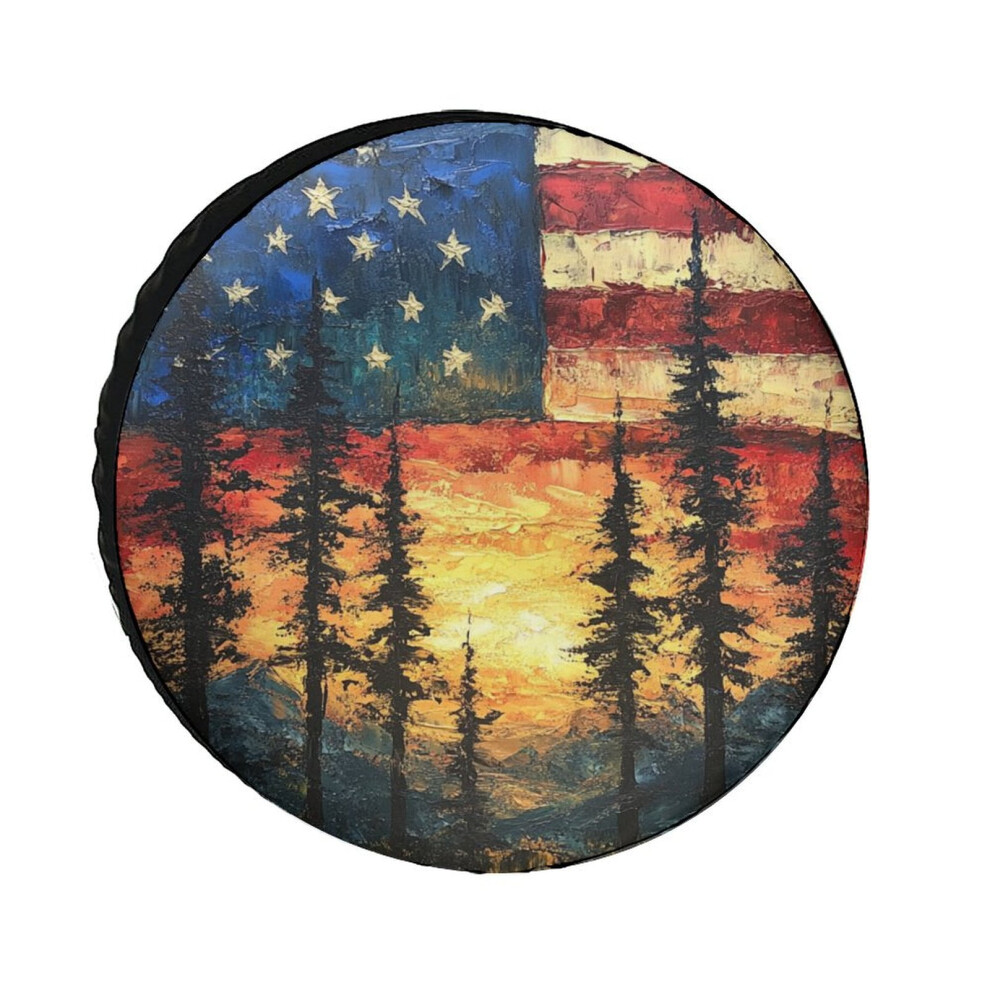 American Flag Sunset Tire Cover With Pine Trees 13 Inch 908436865159