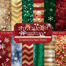 Bloco de Papel para Scrapbook de Natal 15x15cm – 24 Folhas, 160gsm, Impressão em um Lado, Compatível com Planners e Diários de Arte