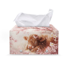 Highland Cow Tissue Box Cover PU Leather Flower Design