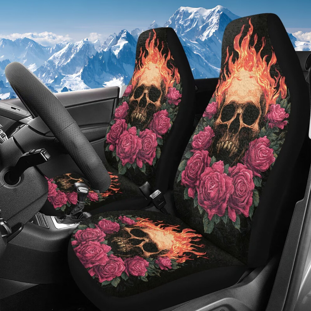 Rose Skull Car Seat Covers Breathable Universal Fit Pink 975221475664