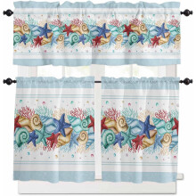 Watercolor Starfish Shell Coral Kitchen Curtains Set