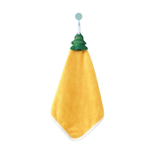 Christmas Hand Towel Yellow Plush Absorbent with Hooks