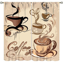 Coffee Theme Kitchen Curtains Rustic Design 2 Panels 52x84