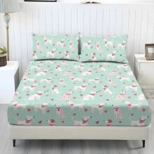 Ensemble de draps pour lit double avec motif cœur et chien mignon, rafraîchissant et facile d'entretien, 3 pièces avec bonnet élastique de 25 cm,