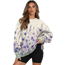 Trendiger Damenpullover mit Schmetterlings- und Blumenmuster, Herbstmode, Rundhalsausschnitt, Oversize-Sweatshirt mit langen Ärmeln, Größe XXL