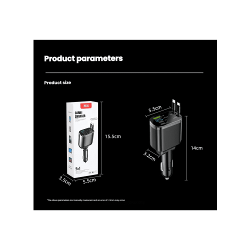 USB PD Car Charger with Two 0.7m Retractable Cables 1