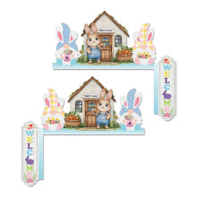2PCS Easter Day Rabbit Door Corner Decor Cute Wooden Door Frame Ornament Colorful Sign for Home Bedroom Garden Wall Window Holiday Party Gifts