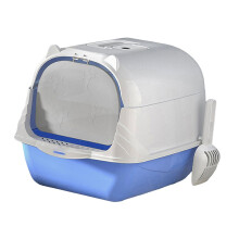 Cat Litter Box Hooded Blue Durable with Front Door Flap