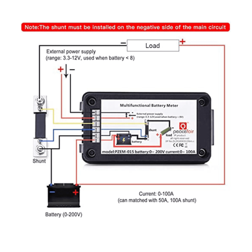 DC-batterimonitor Digital strømmåler 0-200V100A 2