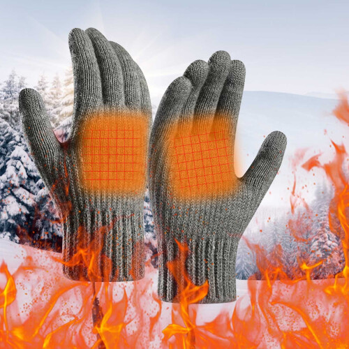 Graue, beheizbare Strickhandschuhe mit Touchscreen-Unterstützung 1