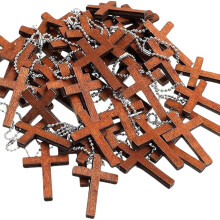 Cute Cross Pendant, Easter Small Gift Set of 50pcs, Mini Wooden Cross Ornaments, Holiday Event Party Favor, Easter Gift Bag Fillers,Brown
