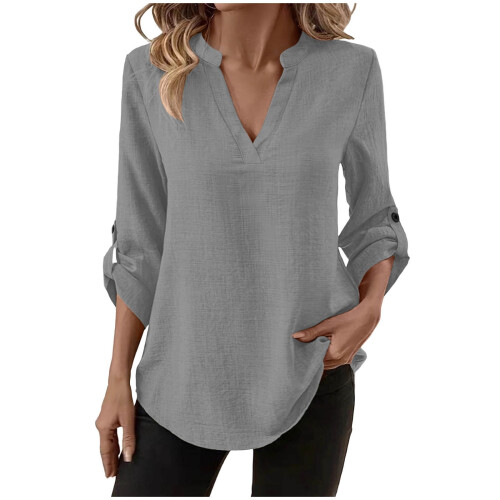 Women's Linen Cotton Tunic Top Gray M