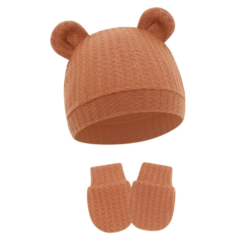 Infant Hat and Mittens Set with Bear Ears Design Cotton