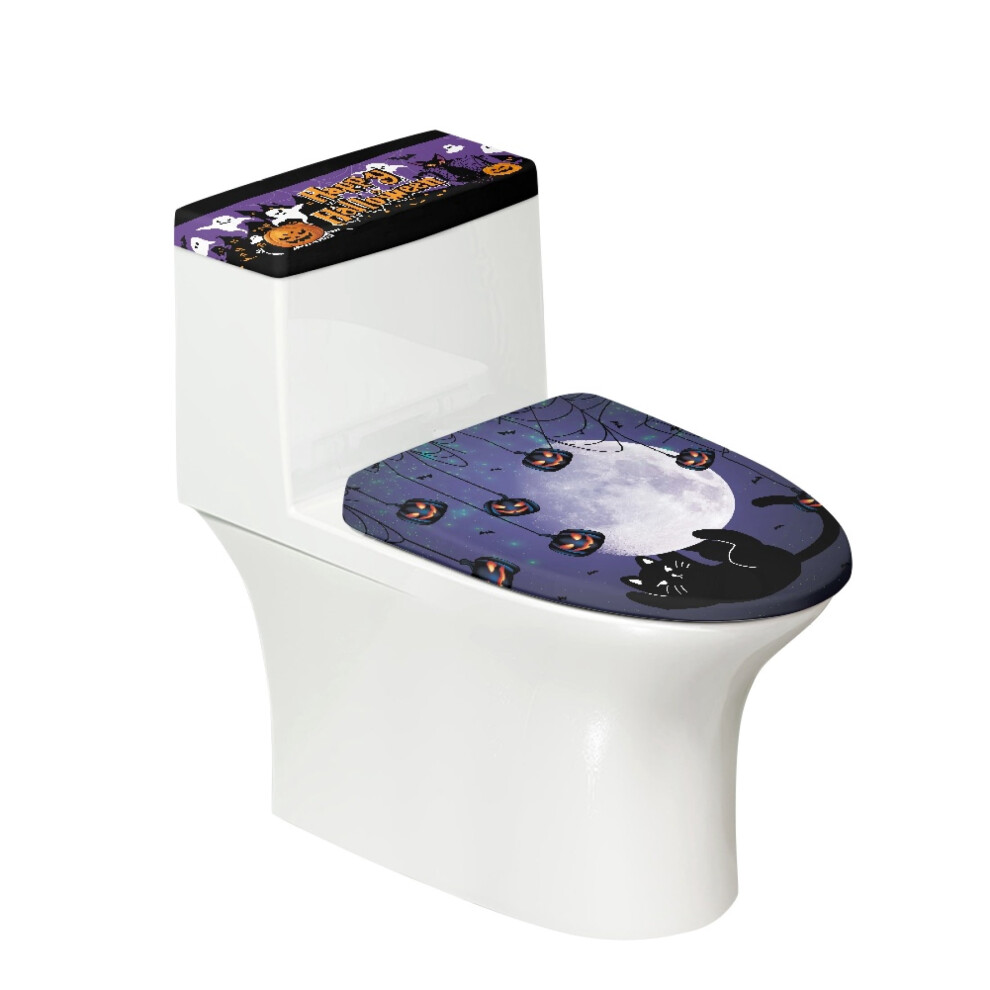 Cat Pumpkin Pattern Toilet Lid Cover Set Elastic 17"X21" 908436885652